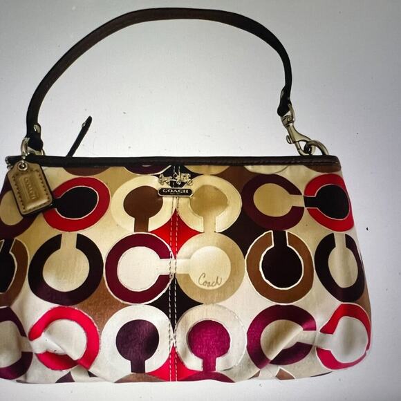 Coach Satin Multi Colored Monogram Clutch Wristlet - Picture 2 of 4